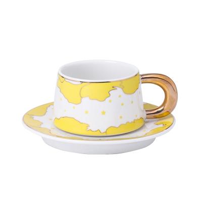 China Viable American Luxury Small Coffee Cup With Saucer Household Mug Latte Milk Oatmeal Breakfast Ceramic Cups Afternoon Tea Cups for sale