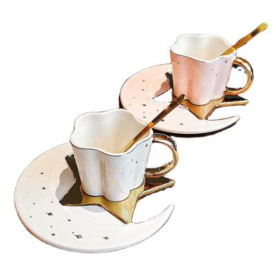 China Viable High Value Ceramic Coffee Mugs Set Exquisite Latte Water Cup Milk Mug Afternoon Tea Mugs With Saucer Spoon for sale