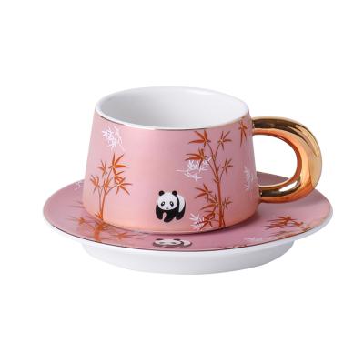 China Sustainable European Style Coffee Cup Set Panda Coffee Mug Simple Afternoon Tea Cups Ceramic Water Cups With Saucer for sale