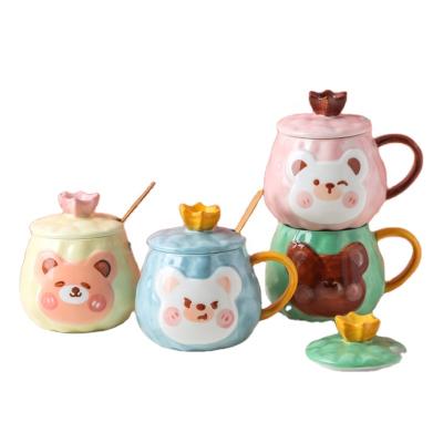 China Sustainable Cute Ceramic Mug With Lid Spoon Couple Water Mug Office Coffee Mugs Tea Cup Drinkware for sale