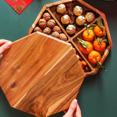 China Creative Grid Wooden Disposable Dried Fruit Tray Nut Box Snacks Candy Storage Boxes for sale