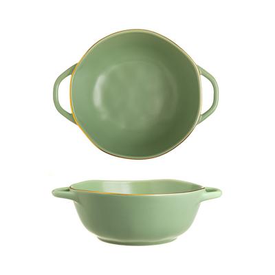 China 10 Inch Binaural Ceramic Ceramic Nordic Lightweight Irregular Soup Bowl Phnom Penh Irregular Cuvettes Sustainable Household for sale