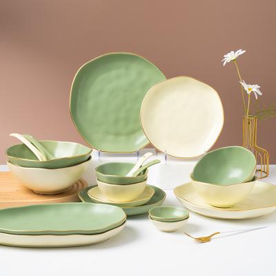 China Sustainable Nordic Style Ceramic Dinnerware Phnom Penh Lightweight Luxury Dish Set Irregular Dish Chopsticks Tableware Set for sale