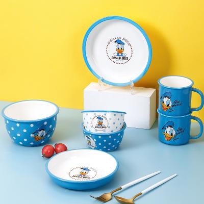 China Sustainable Cartoon Dinnerware Set Porcelain Bowl Ceramic Dish Plate Water Cup Tableware For Home for sale