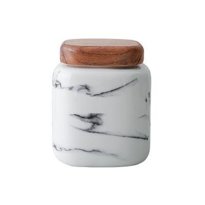 China Creative Seal Marble Pattern Box Ceramic Salt Sugar Storage Salt Shaker Spice Seasoning Jar Sealed Pot Kitchen Accessories for sale