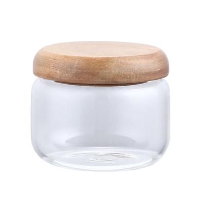 China Sustainable Seal Wooden Lid Acacia Jar Glass Food Jar With Lid Glass Storage Knocks Lid Airtight Coffee Bean Kitchen Storage Box for sale