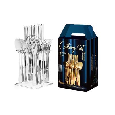 China Sustainable Steak Cutlery Household Stainless Steel Cutlery Set Spoon Fork Knife Set Luxury Cutlery Set With Stand for sale