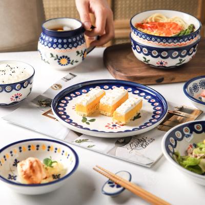 China Viable Household Polish Ethnic Style Dish Soup Salad Bowl Ceramic Hand Painted Rice Bowls Dish Dish Cup for sale