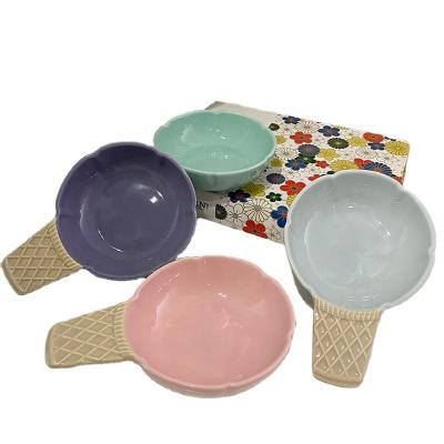 China Viable Ceramic Breakfast Salad Dish Fruit Shape Ice Cream Bowl Handle Instant Noodle Bowls Tableware for sale