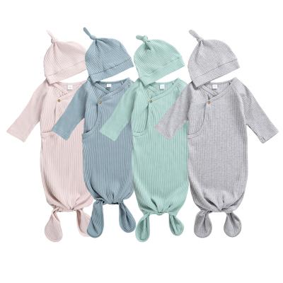 China Breathable Rib Knit Baby Dress Tied Knot Dress Newborn Baby Gift Set for sale