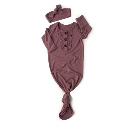 China Large Purple Purple Button Ruffle Baby One-Piece Knotted Dress Outfit Button Bow Dress Baby Shower Gift Newborn for sale