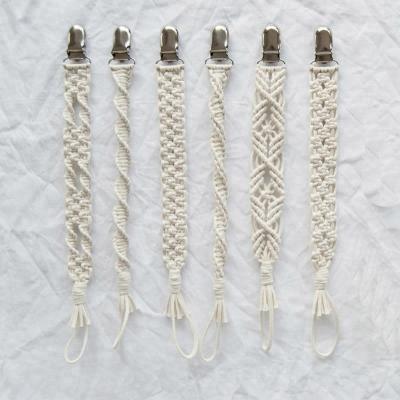 China BPA Free Handmade Macrame Baby Pacifier Clips Beige 25cm Long Various Colors Options for sale