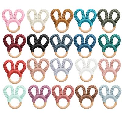 China Baby Chewable Macrame Baby Teether Natural Toys Wood And Cotton Teether Ring for sale