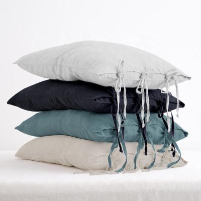 China Anti-static organic linen pillowcase with 3 tiesStonewashed pillow sham softened linen pillowcase with ties for sale