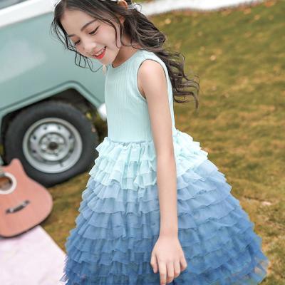 China New Children's Middle School Girls' Summer Washable Dress Children's Sunbathing Princess Dress Gauze Skirt Cake Skirt Sleeveless Skirt for sale