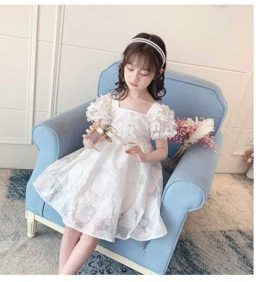 China Washable Girls Summer Dress Princess Dress New Fashion Skirt White Short Sleeve French Style Dress For Kids for sale