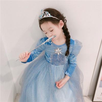 China Washable Long Dress Children's Gauze Girl's Princess Dress Elsa Sleeve Dress Spring Dress for sale