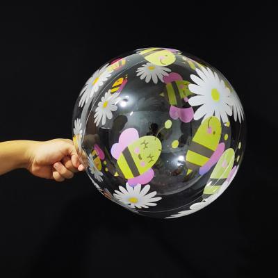 China Gift Toy BLN Balloon Insect 20 Inch Wholesale Printed Flower Stretched Bobo Bubble Clear Transparent Cartoon Bee Bobo Balloon for sale