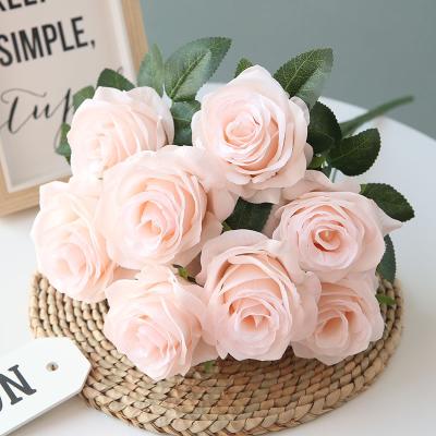 China Fashional Artificial Floral White Wedding Rose Hot Decoration 10 Heads Bouquet Of Artificial Flowers For Bride for sale