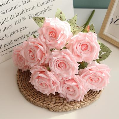 China Fashional Artificial Flowers Wholesale Heads Silk Rose Bouquet Artificial Flower 9 Stock Item Wedding for sale