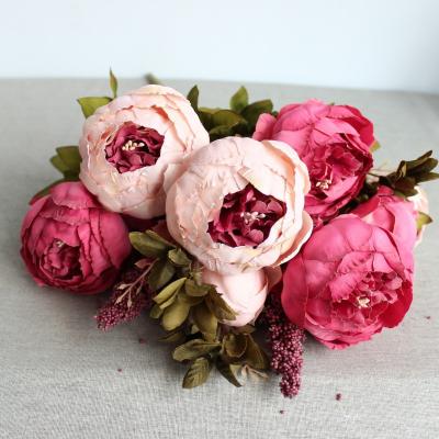 China Fashional Artificial Flowers Vintage 13 Heads Faux Silk Flower Peony Bouquet For Party Wedding for sale