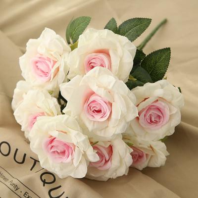 China Fashional Artificial Flowers Love Silk Wedding Rose Artificial Flower 10 Decorative Rose Heads Bouquet for sale