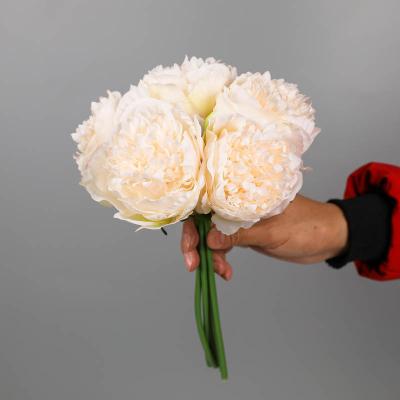 China Fashional Artificial Flowers Wholesale Silk Flower Heads Artificial Wedding Decoration 5 Peony Bouquet for sale