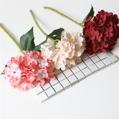 China Hot Selling Fashional Artificial Flowers Home Simple Wedding Decoration Stem Silk Hydrangea Flower for sale