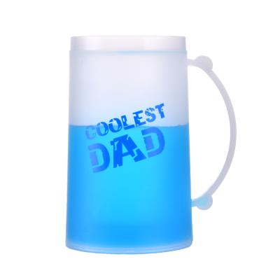 China Fashion BPA FREE ICE FREEZER Wall Double Wall Frosted Freezable Beer Mug with Frost and Handle for sale