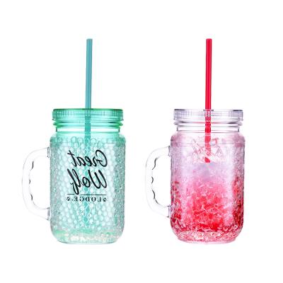 China Hot Sale Mason Jar Drinkware China Supplier Plastic DOUBLE WALL Straw Frosted Wall Tumbler Double Wall for sale