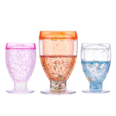 China Hot Selling Double Wall Custom Design Freezer Plastic Frosty Wine Goblet Cup Frozen Double Wall Frost Freeze 10 Ounce for sale