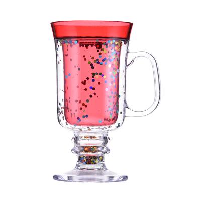 China Hot Sell Cocktail Mulled Wine Double Wall Plastic Frost Freezer Frosty Goblet Cup Frozen With Handle for sale