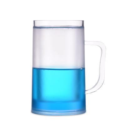 China Plastic Double Wall Color Liquid Custom Design Double Mug Frosty Mug Ice Cold Beer Wall Mug for sale