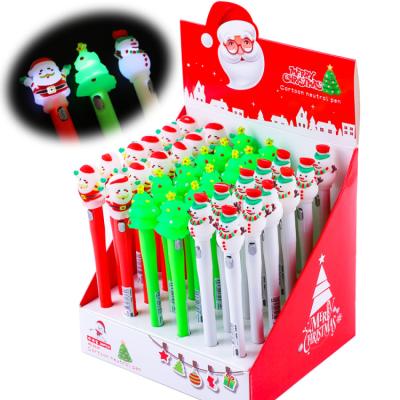 China Christmas Pen JX79 Stationery Gift LED Light Christmas Santa Claus /tree/snow Man Gel Pen Student Promotional Ballpoint Pen Kid's Gift LED Light Pen for sale