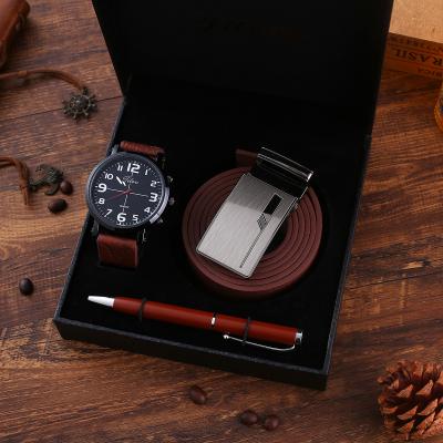 China Water Resistant 3 Pieces Set High Quality Belt Gift Watch Set + Big Dial Quartz Watch + Pen for sale