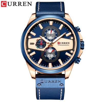 China 2021 Latest Date New Arrival Automatic Curren 8394 Quartz Watch For Men Chronograph Luminous Leather Watches for sale