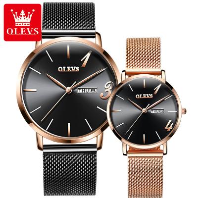 China OLEVS 2863 automatic date watch couple original week lovers automatic date brand quartz wristwatch set for sale