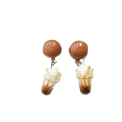 China Cute Vintage Cartoon Coffee Boba Tea Earrings Studs, Cute Girl Ice Cream Milk Tea Bubble Earrings Cut Charm Circle Dangle Earrings for sale