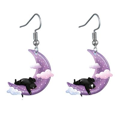 China Cute little cartoon cute cat crescent earrings, boba earing milk tea stud, sun moon cloud dinosaur dangle earrings charm for sale