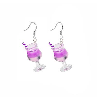 China Cute Red Wine Goblet Earring Studs,Cute Innovative Fashion Ear Hook Dangling Beverage Cup Boba Milk Tea Shop Jewelry Earrings for sale