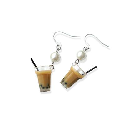 China Cute fashion simulation food boba milk teacup romantic earring dangle jewelry pendant, cuff earring clip on statement earrings for sale