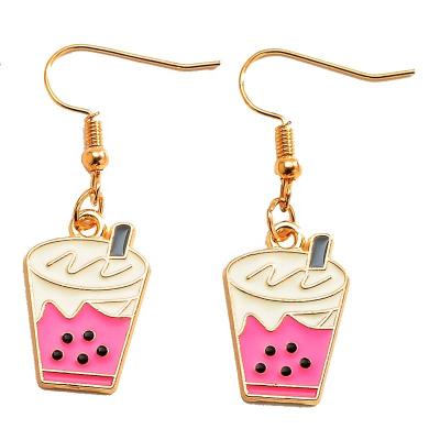 China Cute Metal Soft Enamel Bubble Earring Charms DIY Pendant Jewelry Making, Boba Milk Tea Cartoon Cake Cups Drinks Earring Hook Wire for sale