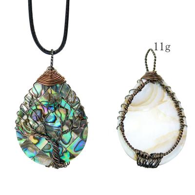 China FASHIONABLE Natural Vintage Abalone Water Drop Winding Tree Shell Handmade Craft Single Sided Rainbow Abalone Necklace Pendant of Life for sale