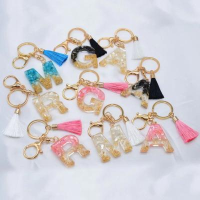 China Hot Sale Custom Made Alphabet Letter Resin Initial Tassel Fanshion Key Chain for Women and Girls for sale