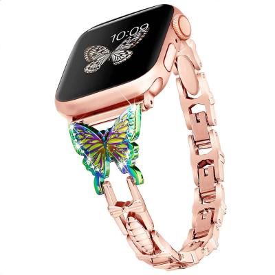 China Fanshion Butterfly Watch Strap for Apple Watch Band Stainless Steel Metal Smart Watch Strap for iWatch for sale