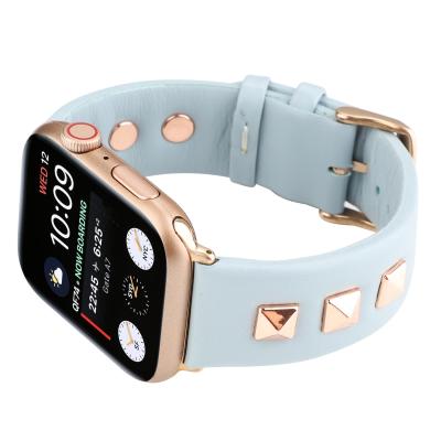 China Fanshion Vintage Studs Rivets Genuine Leather Watch Strap Band For Apple Watch Band Replacement Belt For Iwatch 38mm 40mm for sale