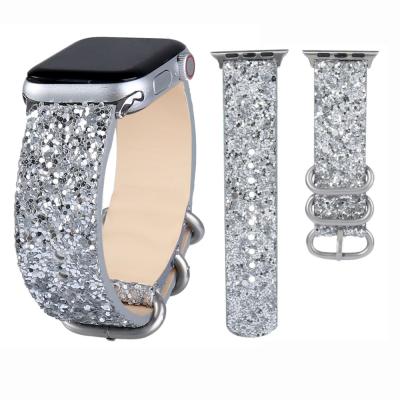 China Fanshion Leather Strap For Apple Watch Band Shiny Bling Glitter Leather Strap Band For Apple Watch 1 2 3 4 5 6 for sale