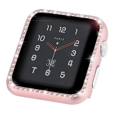 China Fanshion Luxury Bling Diamond Glass Screen Protector Smart Watch Case For Apple Watch Bumper Cover For iWatch Series 6 Se 5 4 3 Case for sale