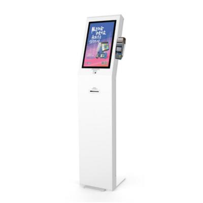 China Standing White Color POS Self Controlling Digital Signage Kiosk With POS Terminal Attendance Bracket for sale