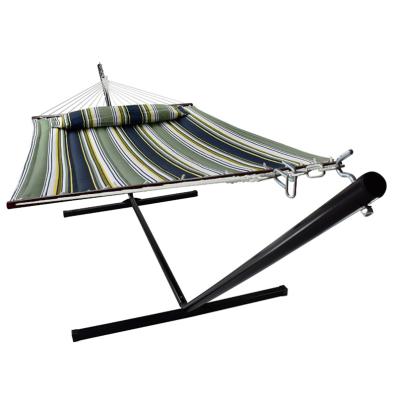 China Modern heavy duty double hammock with steel stand and detachable pillow for indoor outdoor patio for sale